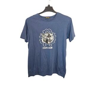 Roberto Cavalli Blue Y2K T-Shirt Tiger Shattering Glass‎ Size XXL